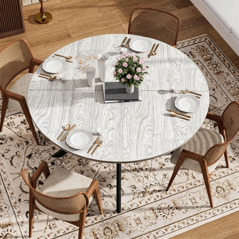 Hawsaiy 47" Round Dining Table for 4-6, Modern Farmhouse Kitchen Table with Metal Legs, Wood Circle Dinner Table for Kitchen & Dining Room, Gray