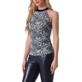 thumbnail image 4 of INSPIRE CHIC Women's Halter Neck Slim Fit Casual Party Ruched Waist Printed Tank Tops XS Gray-Leopard, 4 of 5