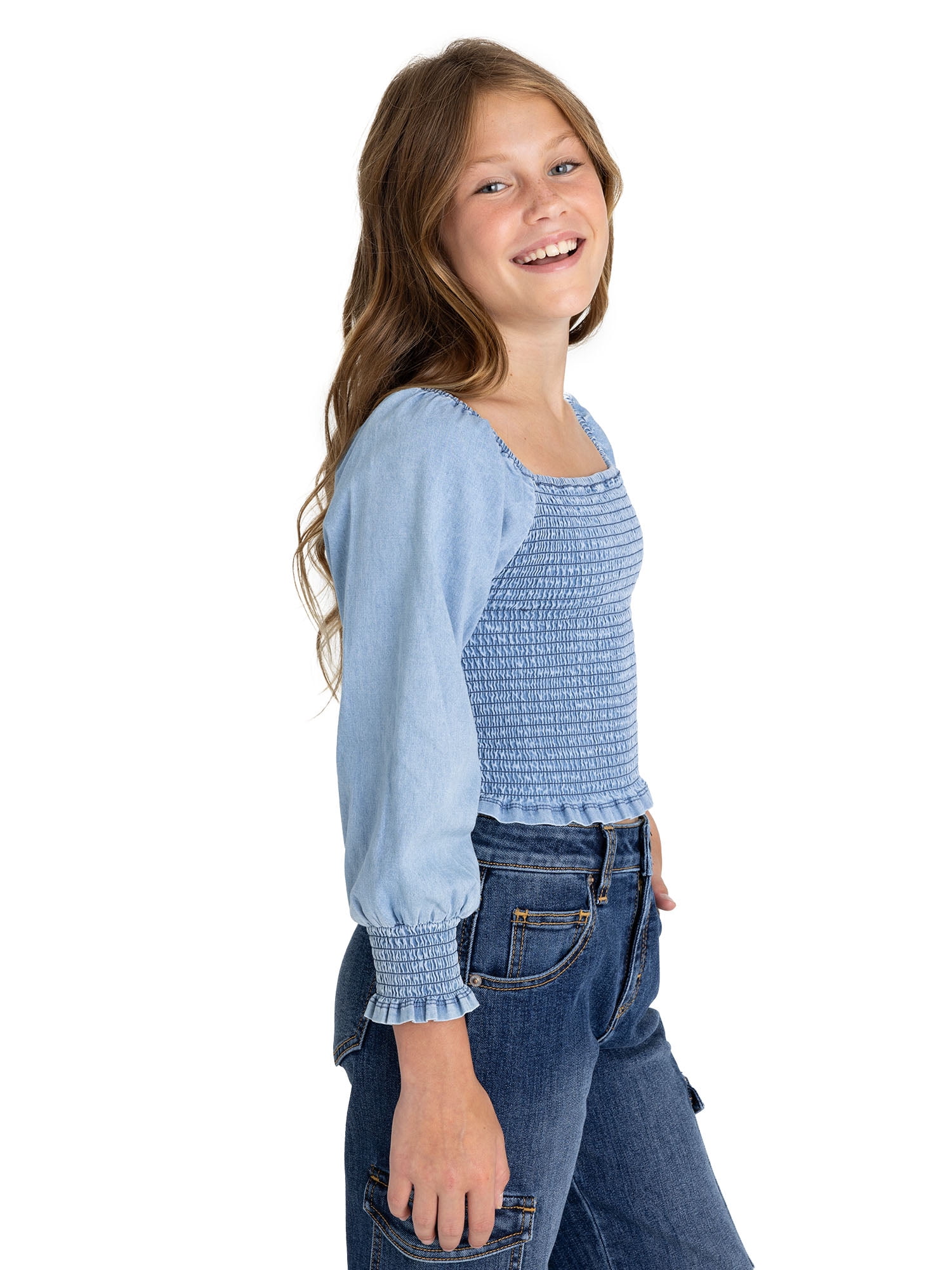 Jordache Girls Smocked Denim Top, Sizes 4-18
