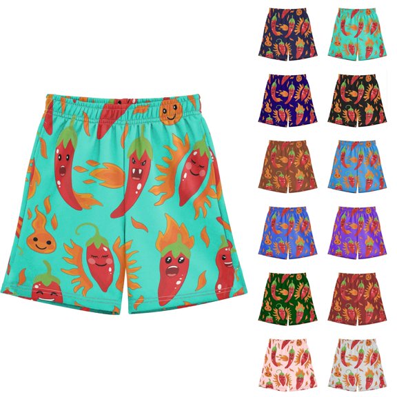 Boys Swim Trunks Funny Chili Pepper Print Quick Dry Lightweight Swim Shorts Elastic Waist Beach Vacation Swimwear