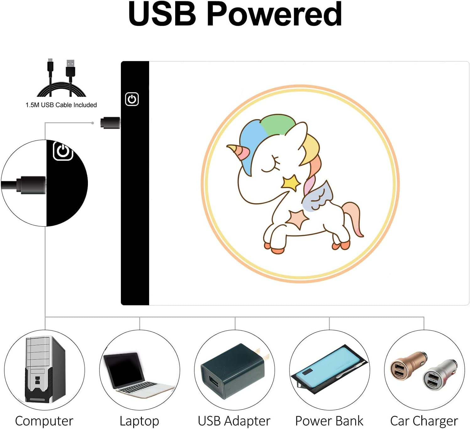 A4 LED Light Pad for Diamond Painting, Super Bright USB Powered Light Board Kit with Detachable Stand, and Black Pad Clip (Pad and Bag)