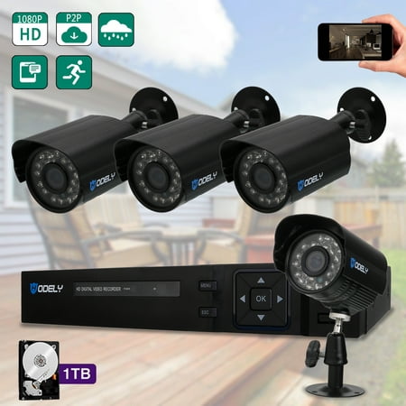 Wireless Hidden Camera Surveillance System, 1080p Video Network WIFI DVR Kit, IP66 Waterproof Night Vision Surveillance System with IR Night Vision LEDs, Activity Alert, 1TB Hard Drive, White,