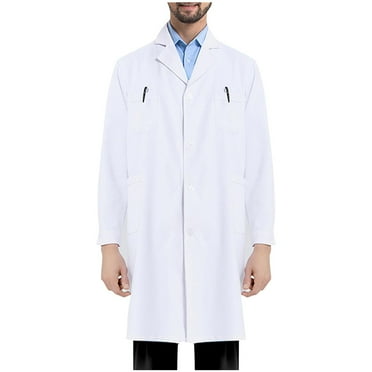 BLTIBY Unisex Lab Coat Button Down Lapel Professional Medicas Long Scientist College with Pockets White L