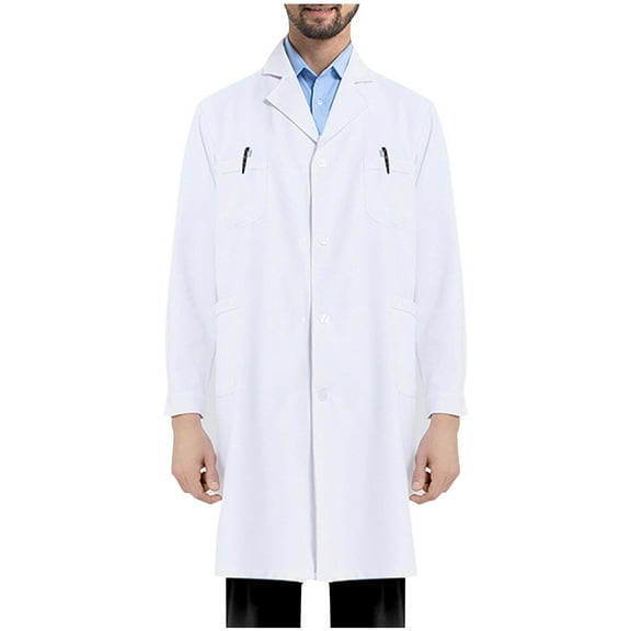 Handshe Unisex Lab Coat Long Sleeve Button Pockets Mid - Thick Turndown Collar Solid Color Workwear Cardigan for Men & Women