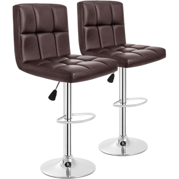 BestOffice Set of 2 Adjustable Bar Stools – Modern PU Leather Swivel Barstools with Back & Footrest for Kitchen Island, Bar, or Dining Room