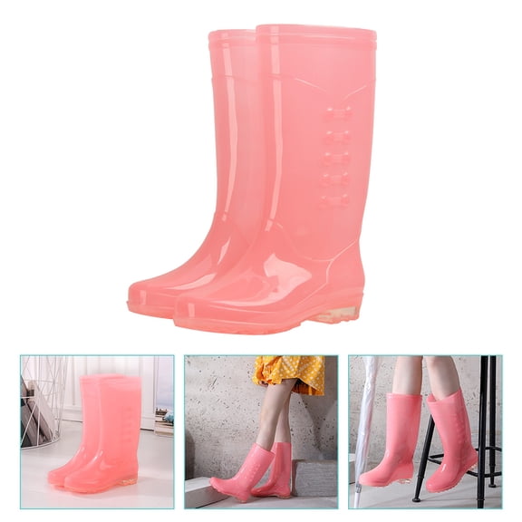 LEORX 1 Pair of Women's Rain Shoes Waterproof PVC Pink Anti-slip for Outdoor Rainy Weather