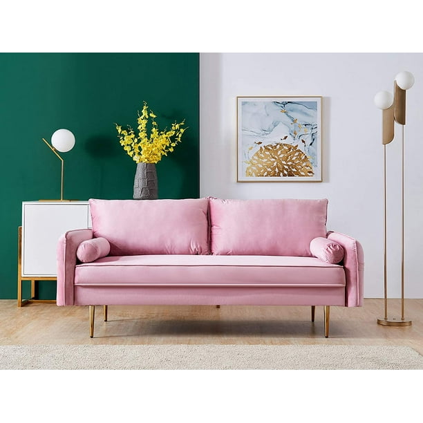 Vingtank Velvet Fabric Sofa Couch 71 Mid Century Removable Back Modern Tufted Living Room Washable Cover With 2 Pillows Storage Pocket And Armrest Pink Com Vingtank Velvet Fabric Sofa Couch 71, Modern Tufted Sofa Living Room