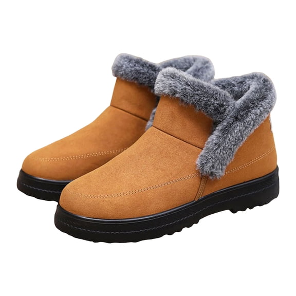 Platform Winter Boots for Women Slip on Suede High Top Loafers Plush Lined Snow Booties Casual Warm Comfy Outdoor Flat Walking Shoes Khaki Size 8.5