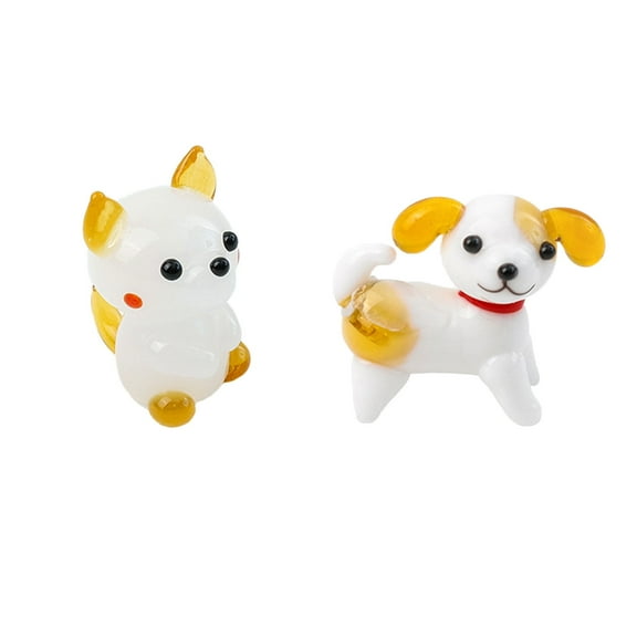 Mini Collectible Glass Dog Figurines - Set of Two Hand Blown Glass Dog Figurines Blown Art Animal Figurine for Collectible