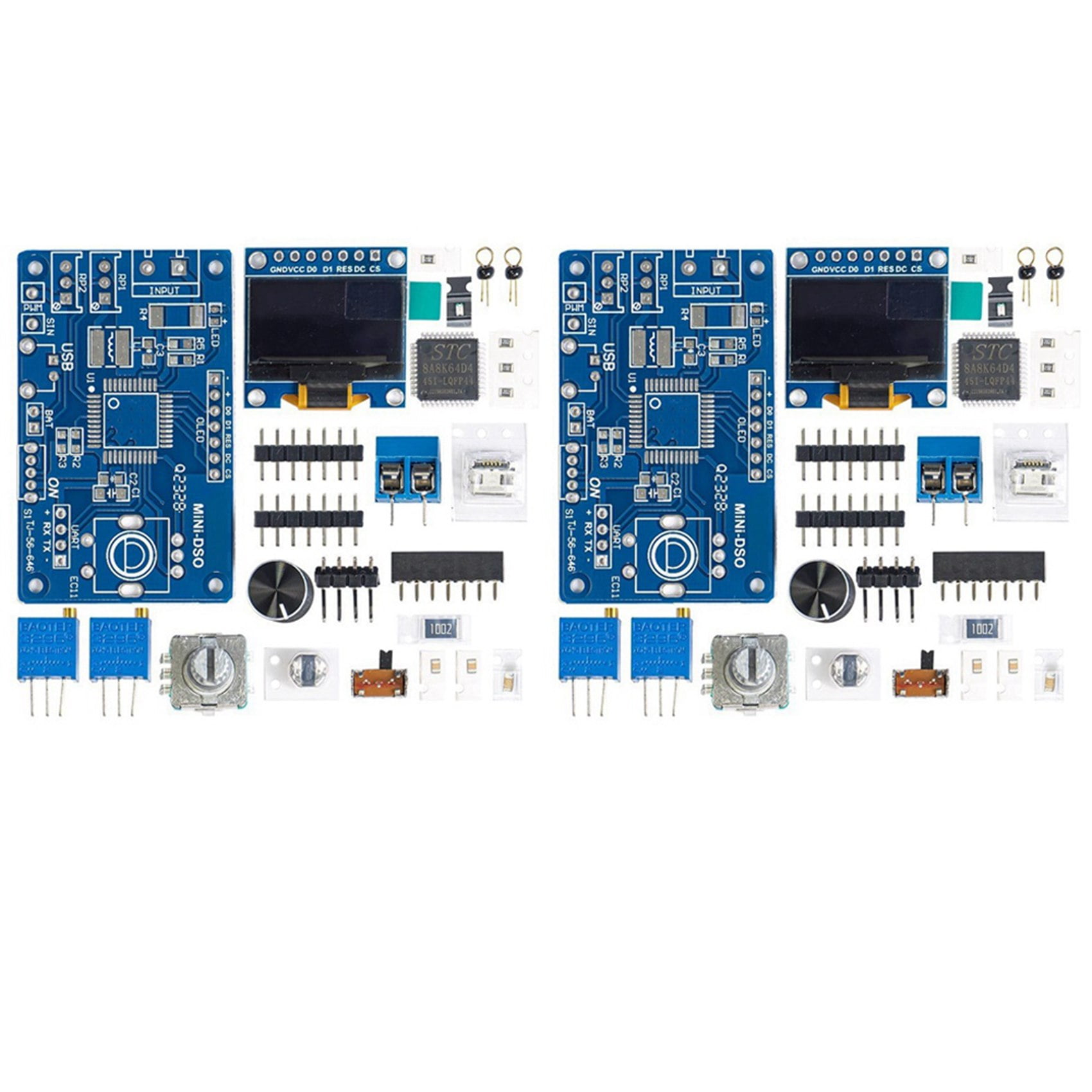 2X Mini DOS LCD Oscilloscope Kit STC8K8A Single Chip Microcomputer Electronic Soldering Practice Loose Without Shell,2 x Mini DOS LCD Oscilloscope DIY Kit,Blue