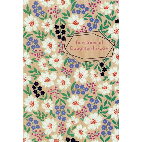 Pictura Shimmering White Daisies, Small Blue and Black Flowers Mother's Day Card for Daughter-In-Law