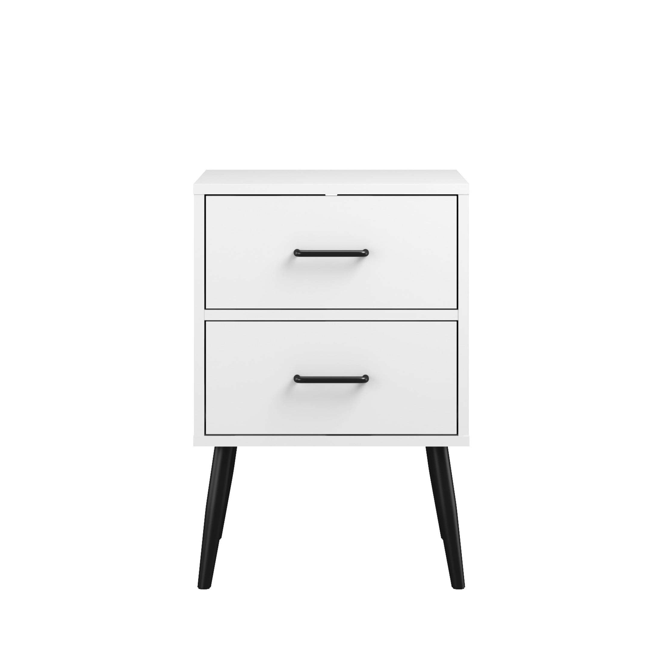 Noble House Misty 16" Modern 2-Drawer Nightstand with Tapered Metal Legs, Small End Table for Bedroom, White