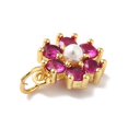 thumbnail image 4 of 10pcs Rack Plating Brass Micro Pave Cubic Zirconia Charms with Pearl Cadmium Free & Lead Free Real 18K golden Plated Flower Cerise 12.5x10.5x4mm Hole: 3.6mm, 4 of 4