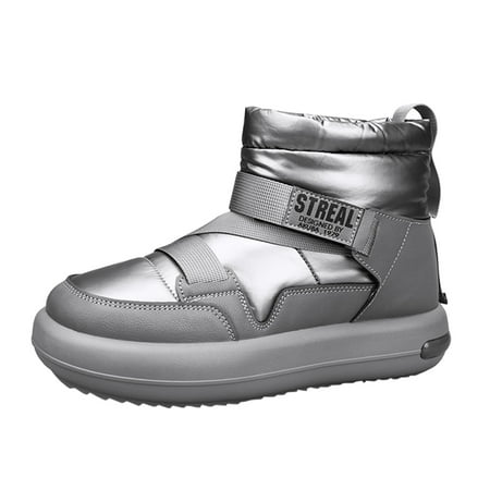 

VMESZQFG Men s Winter Fashion Warm And Cotton Thickened Snow Boots Thick Soled Leather Slip On Snow Boots Mens Outdoor Snowboots Grey