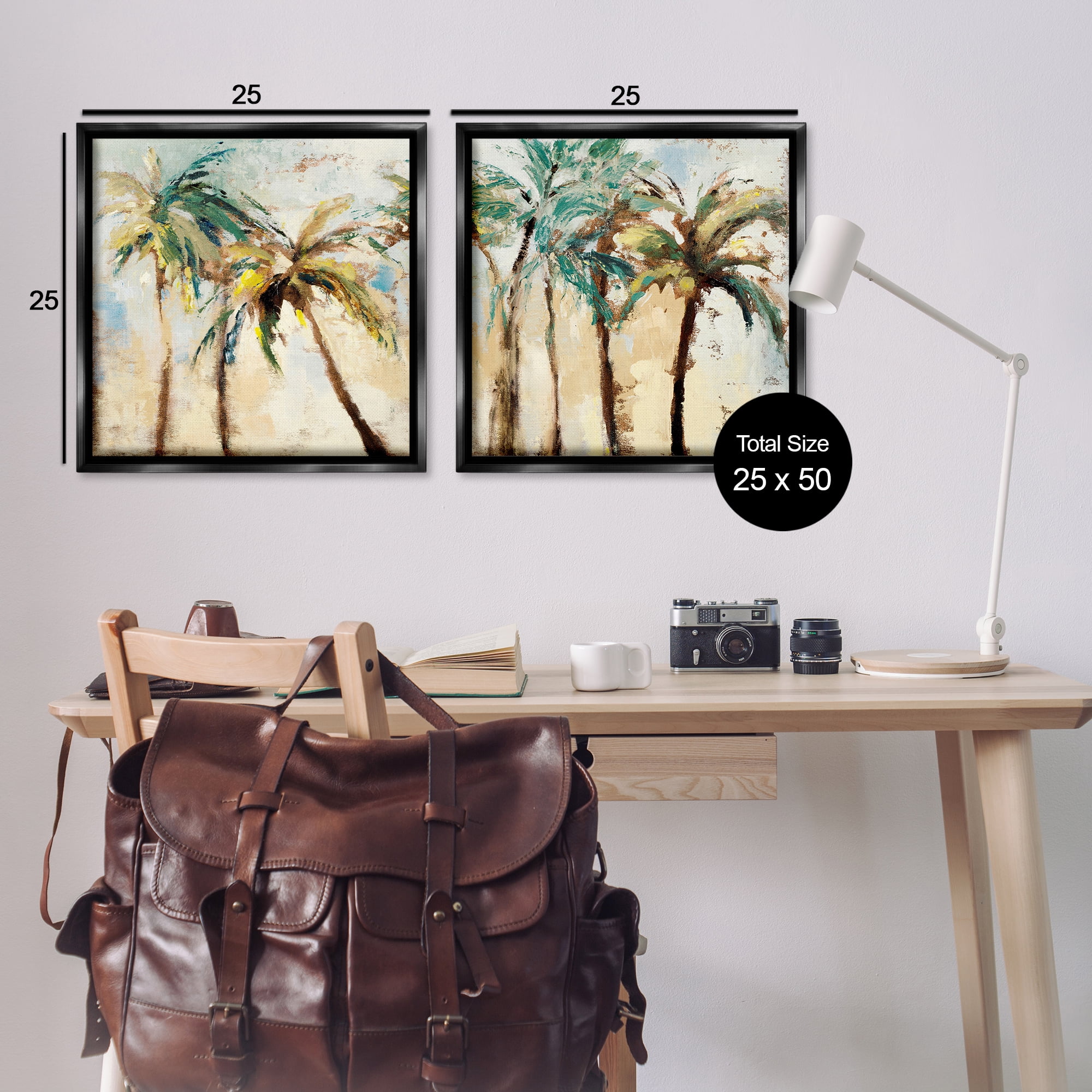 Stupell Industries Abstract Palm Trees Abstract Painting Black Floater Framed Canvas Art Print Wall Art, 25 x 25, Set of 2