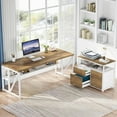 thumbnail image 5 of Tribesigns 63" L Shaped Executive Desk with Lateral File Cabinet, Doors with Locks, Desk with Shelf (Brown and White), 5 of 5
