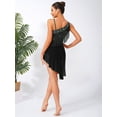 thumbnail image 6 of Sholeno Womens Latin Tango Dance Dress Asymmetrical Shoulder Tassel Ballroom Performance Outfit Black M, 6 of 7