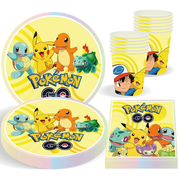 PIUMOJ Cartoon Birthday Party Supplies, Yellow birthday decorations and tableware set, 10 paper plates, 20 paper napkins, 10 paper cups, Cartoon Themed Party