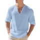 thumbnail image 2 of pstuiky camisa de manga larga para hombre, Top informal holgado de color liso con medio botón, mangas largas y cuello redondo para hombre Tops de hombre xxxl, 2 of 6