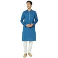 thumbnail image 5 of In-Sattva Men's Indian Embroidered Banded Collar Artistic Long Kurta Tunic; True Blue; LG, 5 of 5