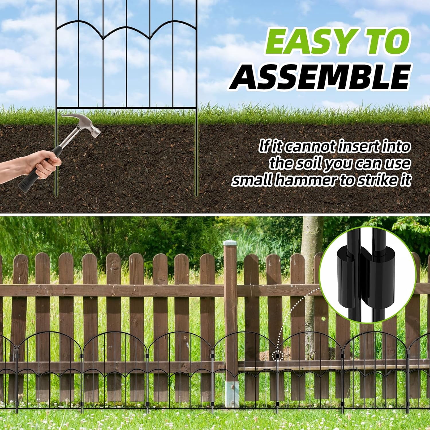Decorative Garden Fence Dog Barrier 12Pcs 13ft Black Metal Wire for Yard Landscaping