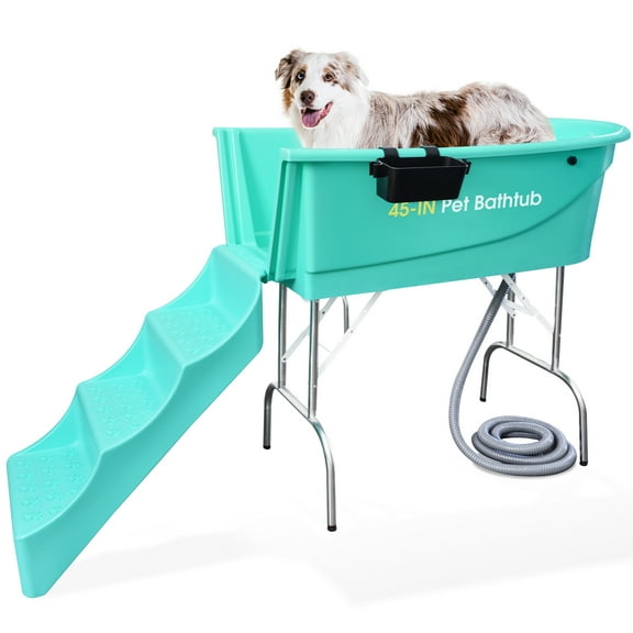 SHELANDY 45" Pet Grooming Bathtub Dog Wash Station | Heavy Duty Bathing Tub with Stairs-Green