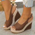 thumbnail image 2 of Pandaie Womens Espadrille Dressy Wedge Sandals Open Toe Platform Slingback Slip on Sandal Comfortable High Heels Pumps Shoes 3.91 Inch Brown 9.5, 2 of 7