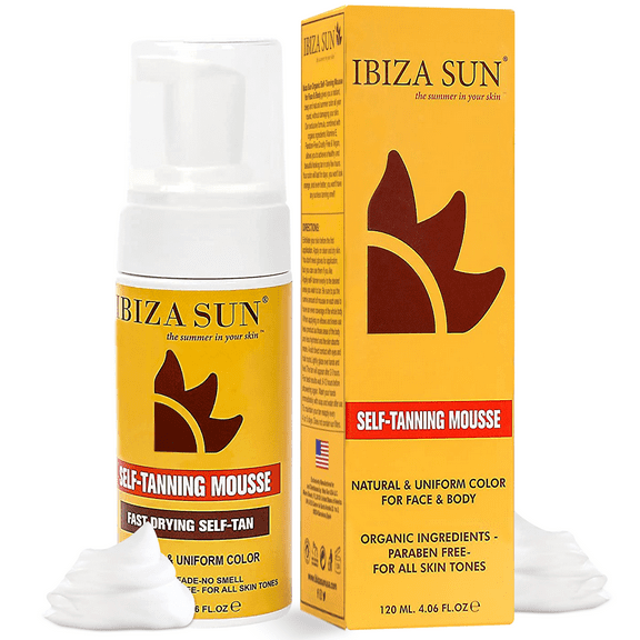Ibiza Sun Self Tanner Organic and Vegan Tanning Mousse for Face and Body Natural Looking Sunless Tan