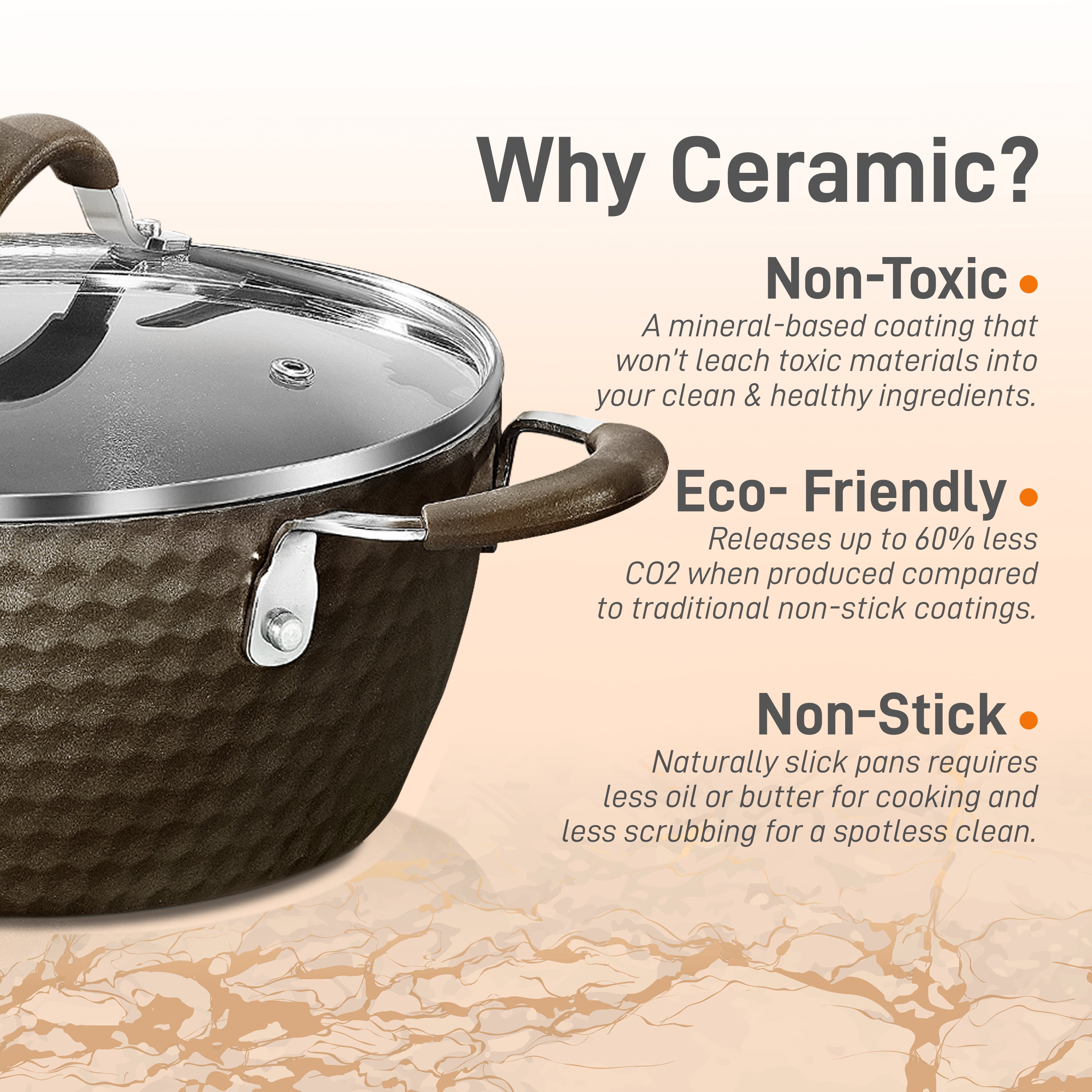 NutriChef Durable Non-Stick Cooking Pot - High-Qualified Kitchen Cookware with See-Through Tempered Glass Lids, 2.1 Quarts, Brown