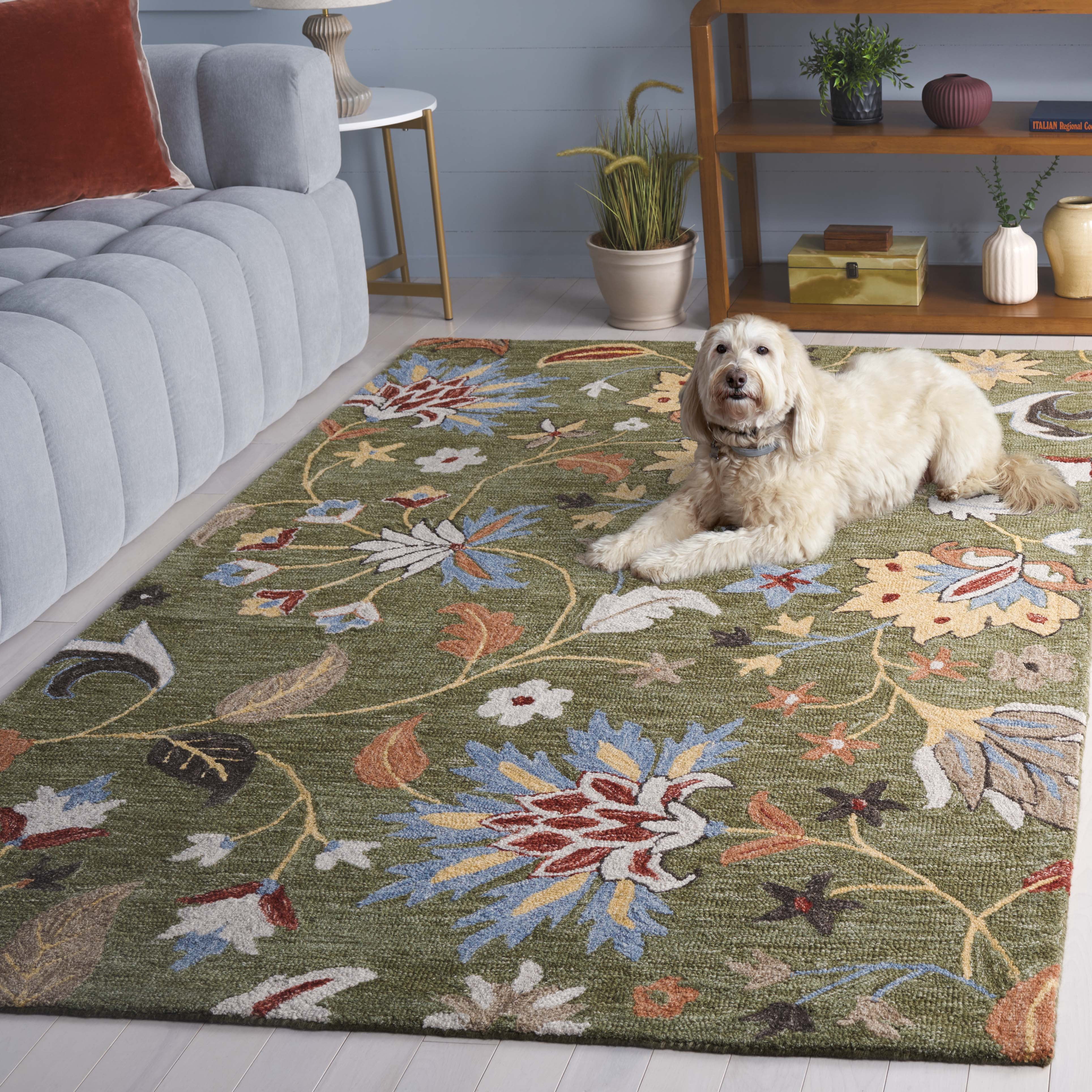 SAFAVIEH Jardin Jimmy Floral Area Rug, Green/Blue, 6' x 6' Square