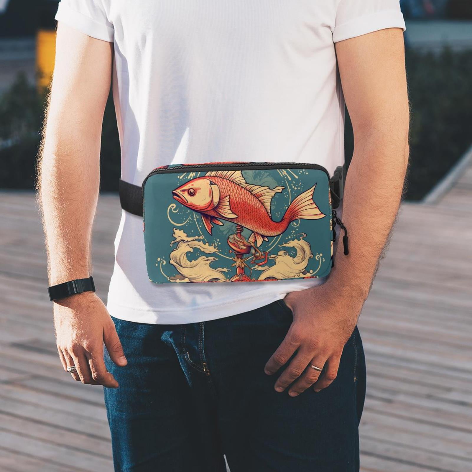 Fish Lightweight Adjustable Running Belt with Extension Strap - Unisex Fanny Pack Belt Bag