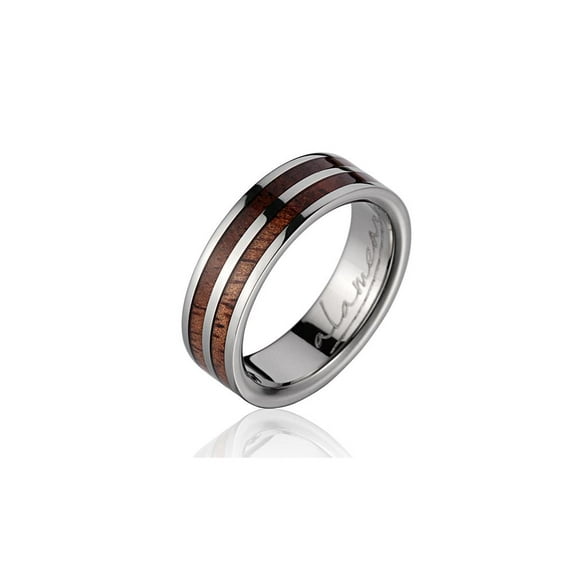 Genuine inlay Hawaiian koa wood wedding band ring titanium 6mm size 6