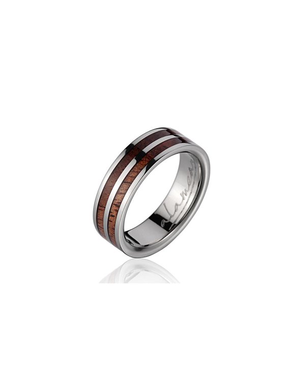 Genuine inlay Hawaiian koa wood wedding band ring titanium 6mm size 12
