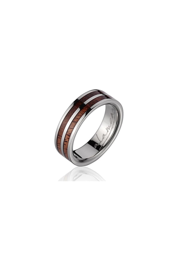 Genuine inlay Hawaiian koa wood wedding band ring titanium 6mm size 6