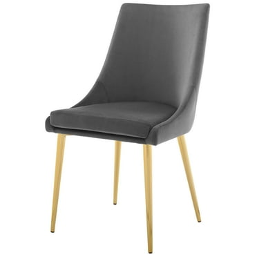 Contemporary Modern Urban Designer Dining Kitchen Room Side Dining Chair, Velvet Fabric Metal Steel, Grey Gray