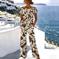 thumbnail image 2 of Guluxicc 2 Piece Women's Outfit Sets Short Sleeve Crew Neck Side Tie Top with Floral Print Wide Leg Pants Casual Lounge Matching Sets, 2 of 5