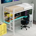 thumbnail image 3 of WARMMUSE Twin Size Metal Loft Bed, Heavy Duty Bed Frame with LED Lights & Desk for Bedroom, Dorm, or Gaming Setup, No Box Spring Needed, White, 3 of 8