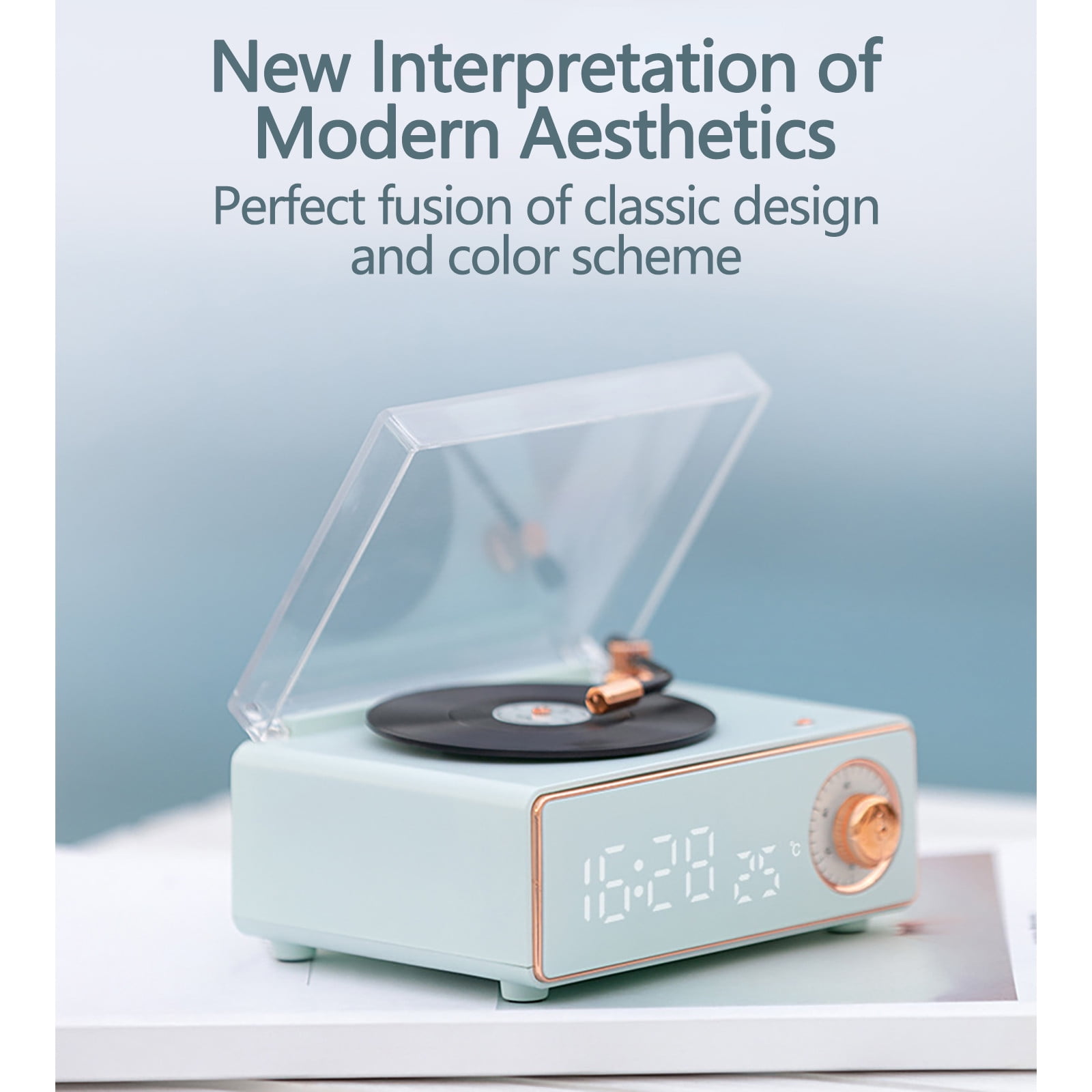 New Vintage Vinyl Bluetooth Speaker Phonograph Wireless Audio Player with Alarm Clock Retro Mini Portable Music Player for Travel Outdoor Home Use Gift Idea
