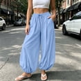 thumbnail image 5 of Womens Balloon Pants Wide Leg Barrel Pants Baggy Trousers Elastic Waist Casual Lounge Travel Pants with Pockets Light Blue S(S), 5 of 7