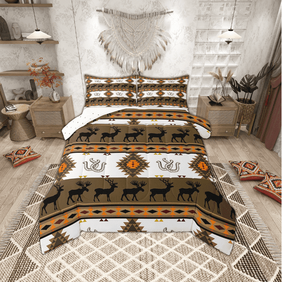 Erosebridal Brown Boho Aztec Comforter Sets Twin Size, Southwestern Tribal Exotic Style Comforters & Duvets, Rustic Moose Decor, Reversible 2pcs