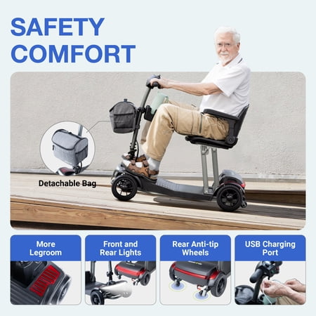 ScootNGo 44lbs Lightweight Foldable Mobility Scooter for Seniors & Adults - Airline Approved, Lithium Battery, USB & Storage Bag