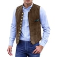 thumbnail image 2 of Kureaily Men's Leather Stand Collar Vest Casual Suede Suit Vest Waistcoat for Men, 2 of 6