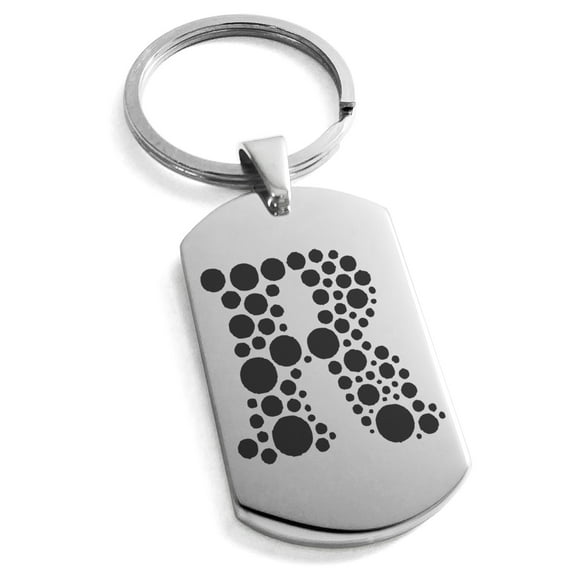 Tioneer Stainless Steel Letter R Initial Dotted Monogram Engraved Engraved Dog Tag Keychain Keyring