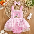 thumbnail image 2 of CAICJ98 Newborn Baby Girl Easter Outfits Romper Dress Sleeveless Bunny Overalls Romper Tulle Lace Onesie with Headband 2Pcs Cute Clothes (Pink,6-9 Months), 2 of 7
