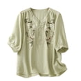 thumbnail image 1 of Vestidos Casuales Para Mujer, Blusas De Mujer De Moda Blusa de lino sintético con bordados para mujer, manga corta, cuello en V y botones, 1 of 8