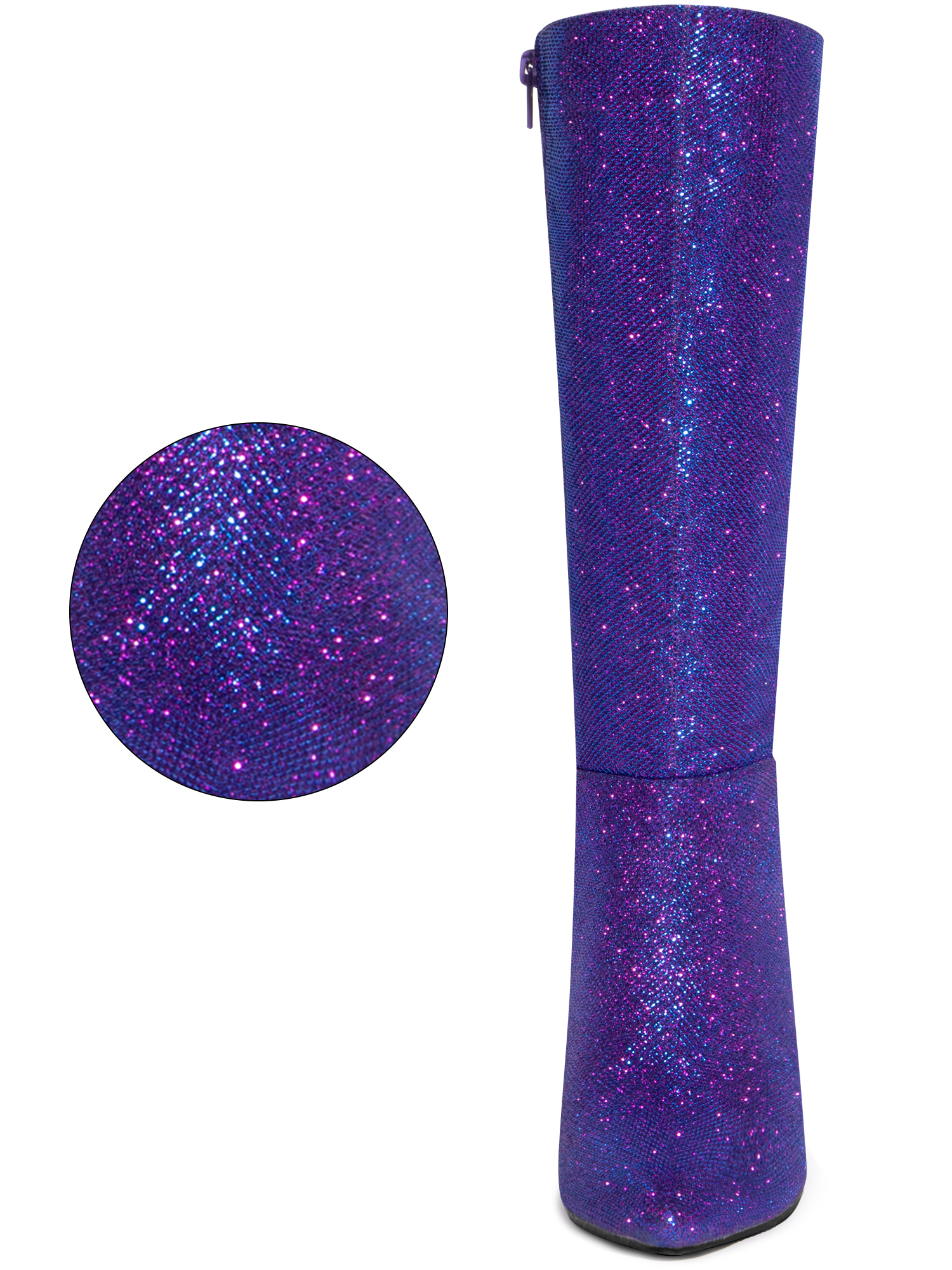 DARING DIVA Women's Pointy Toe Sparkle Glitter Stiletto Heel Knee High Boots Purple 8