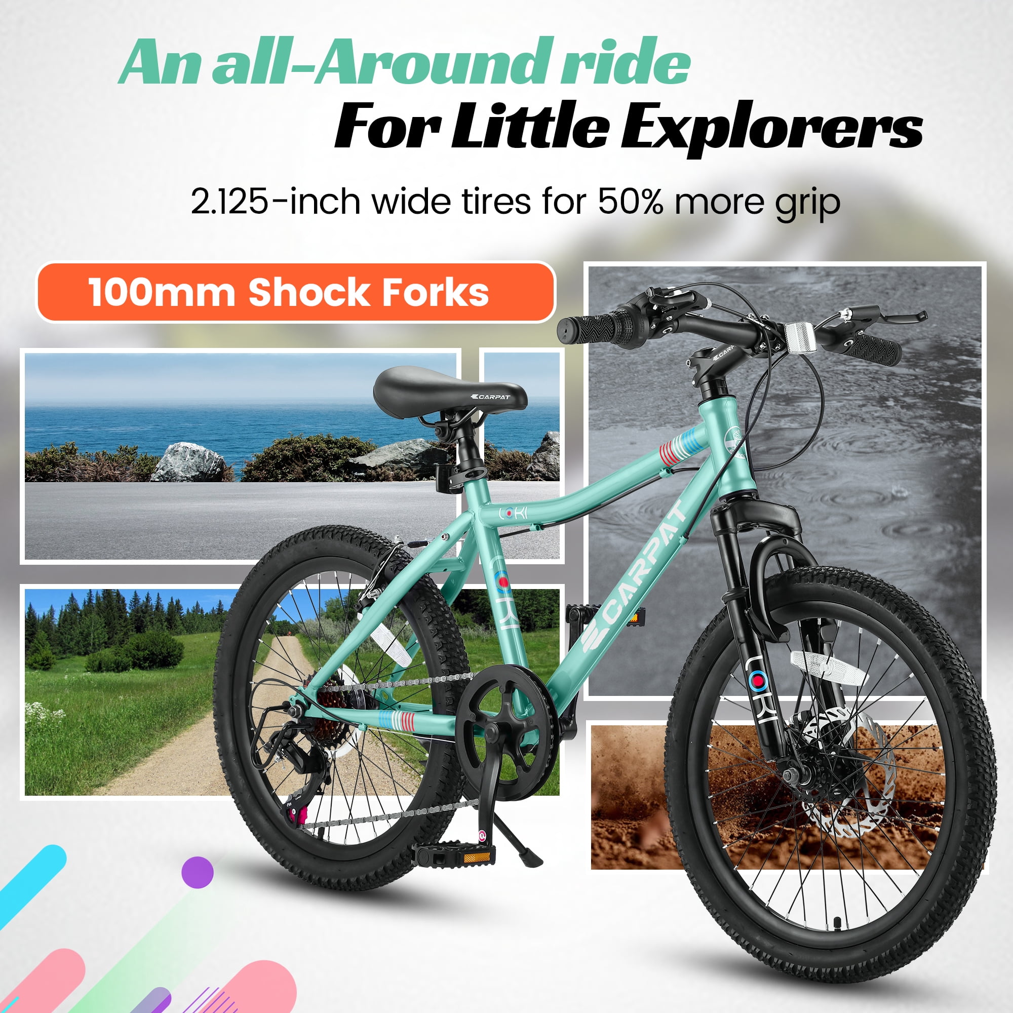 20 Inch Mountain Bike, 7 Speed ​​Steel Frame Suspension Fork Adventure Bicycle, Dual Brakes - Green