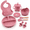 Pink, variant on Silicone Baby Feeding Set,9 Pcs Baby Led Weaning Utensils,Baby Suction Bowl,Plates,Bib,Spoons Set,Sippy Cup with Straw,Baby Self Feeding Supplies Set