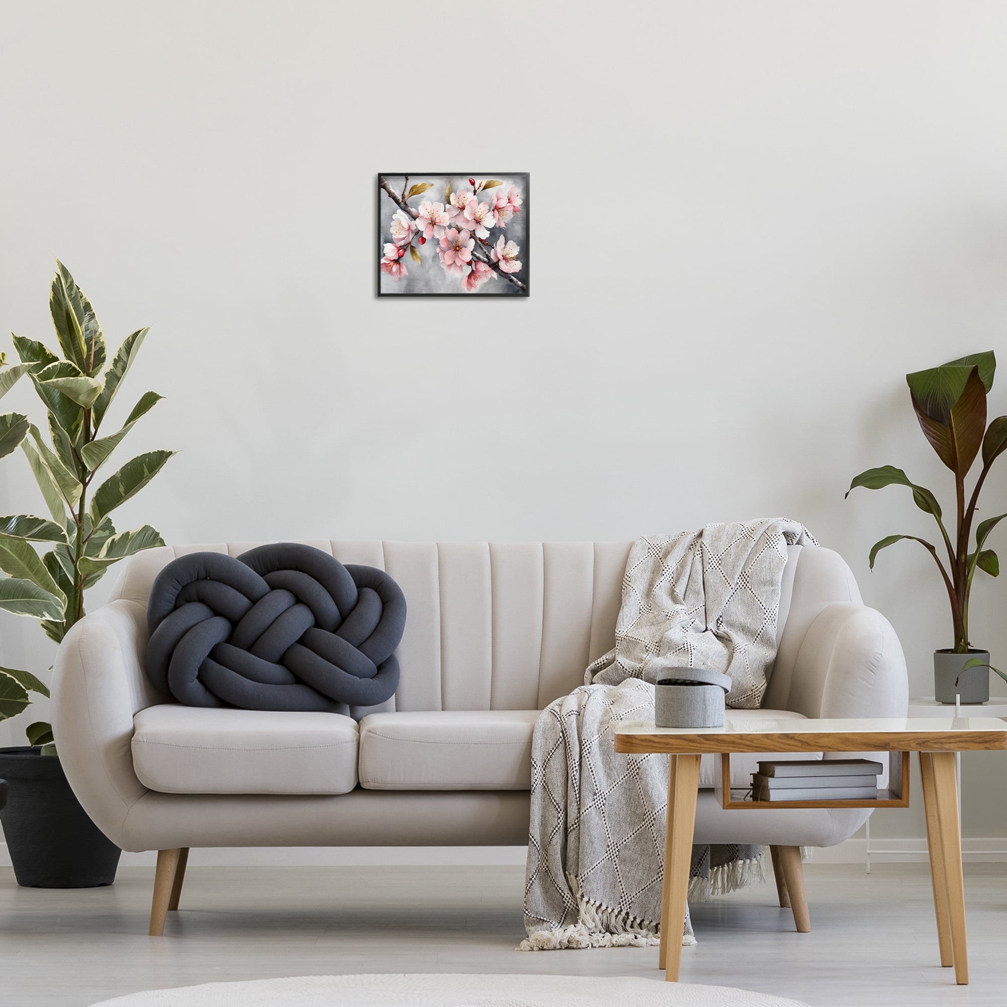 Stupell Industries Blossoms On Grey Botanical & Floral Painting Black Framed Art Print Wall Art, 14 x 11
