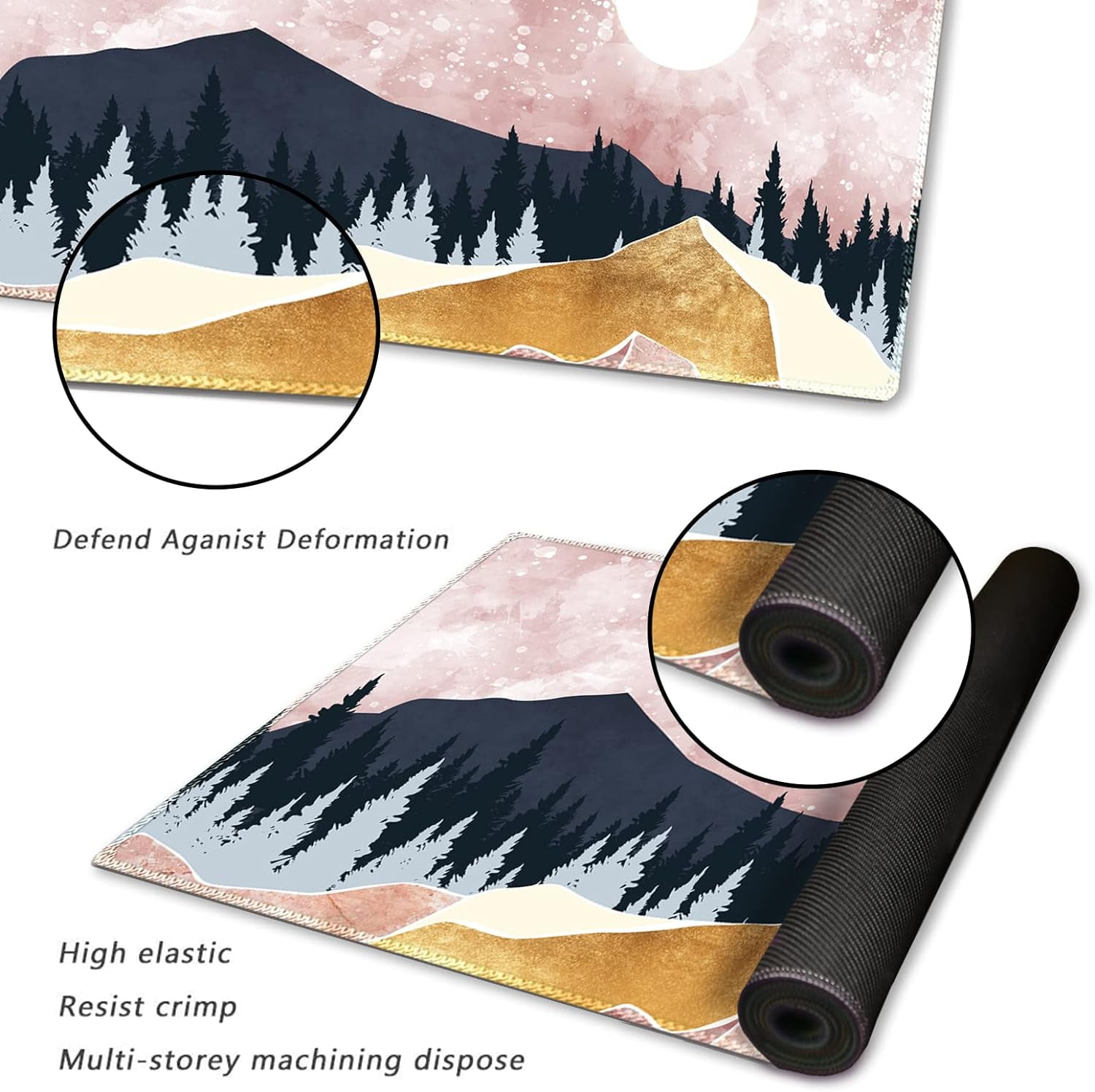 Large Gaming Mouse Pad with Stitched Edges, XXL Extended Keyboard Mat Long Mousepad Desk Decor Writing Pad 35.1x15.7 in, Non-Slip Base for Work, Game, Office, Home, Pink Abstract Mountain